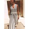 Summer New Product Women's Clothes V Neck Sleeveless Straight-leg Hem Stripes Patchwork Cut Knitting Dress 8779633