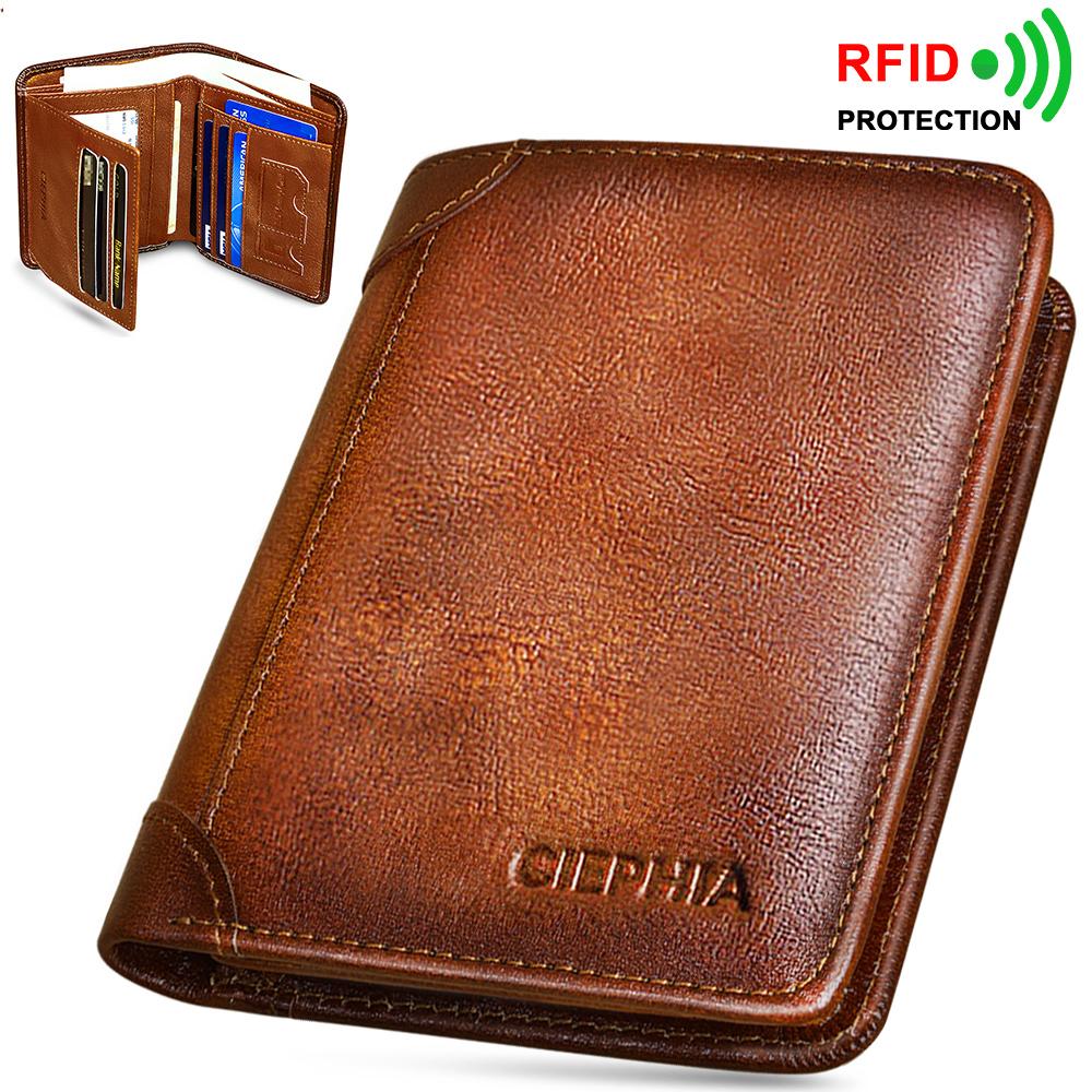 Leather Rfid Wallets for Men Vintage Thin Short Multi Function ID Credit Card Holder Money Bag with 2 ID Windows Gift for Him
