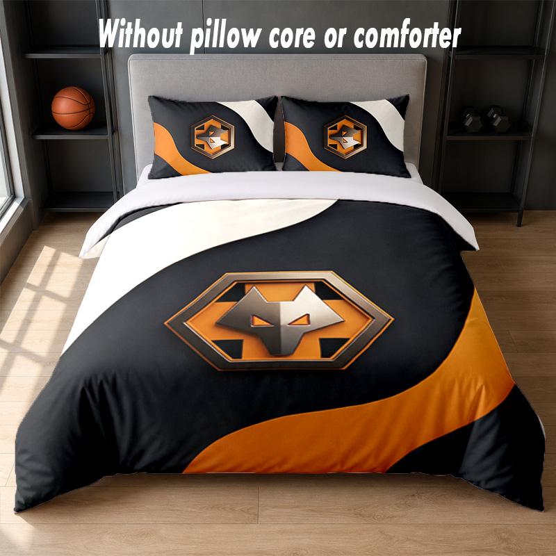 Wolverhampton Wanderers Football Design Bed Bedding Set 1 Duvet Cover + 2 Pillowcases Soft Breathable Household Bed Linens
