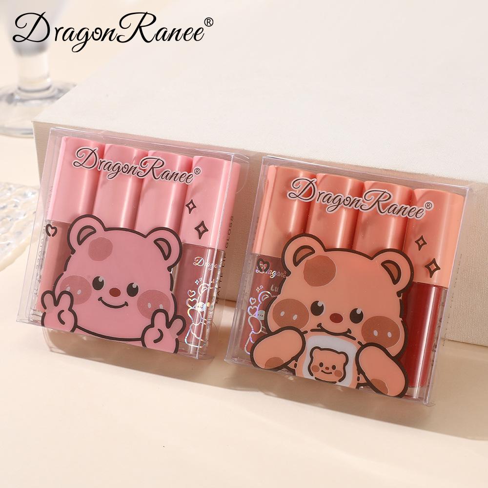 Matowy Matowy Błyszczyk do Ust Błoto do Ust Glazura do Ust Aksamitny Matowy Matowy Do Ust i Policzków Podwójnego Użytku Nawilżający Nie Łatwo Przywierający Zestaw Czterech Glazur do Ust