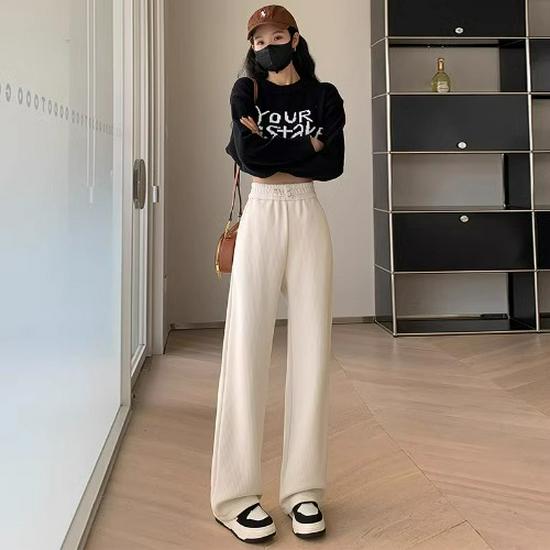 Petite 145cm Chenille Wide-Leg Fleece-Lined Pants: Women's Autumn/Winter Loose Height-Enhancing Casual Pants