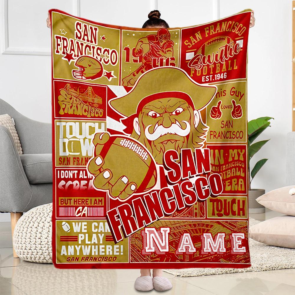 San Francisco Football Legacy Customize Text Blanket Throw Customizable Blanket Warmthful Decor Suitable for Chair Office Seaside Couch