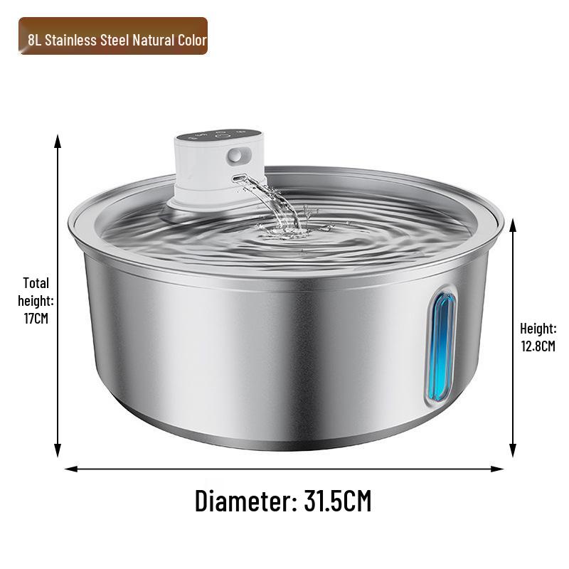 8L Stainless Steel Cat Water Fountain with Smart Sensor