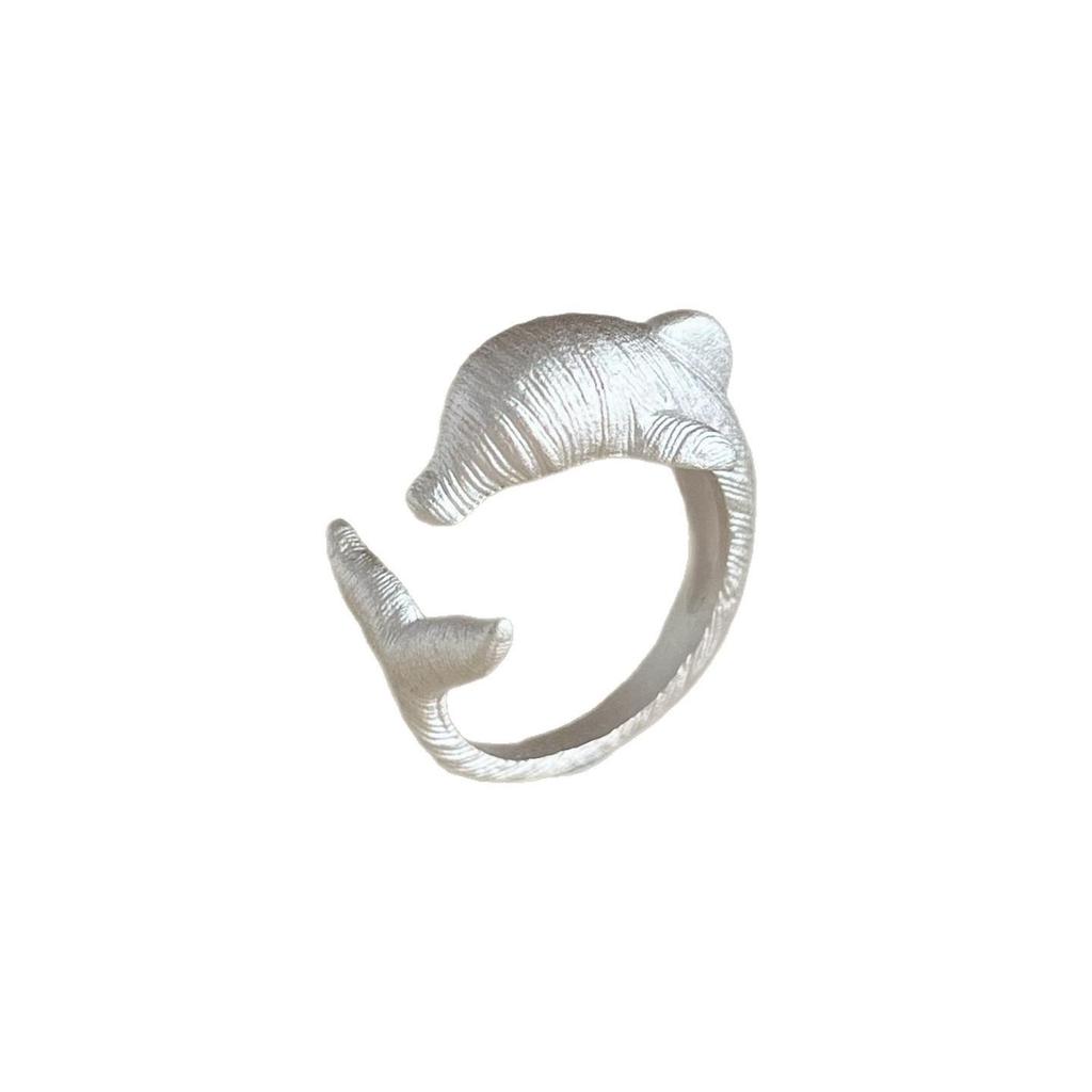 Adjustable Sweet Dolphin Feather Ring: Stylish Women's Fashionable Open Design, Perfect for Niche Versatile Index Finger Wear.