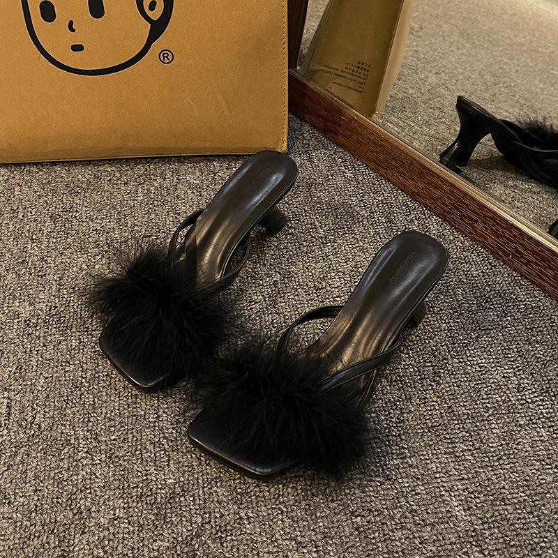 

Mao Mao классные тапочки женская летняя одежда новые тонкие каблуки квадратная головка сексуальные высокие каблуки с юбкой 40 чёрный