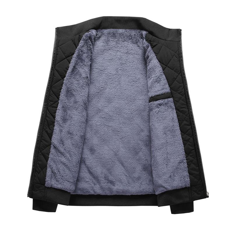 Autumn Winter Bomber Jacket Men Diamond Pattern Fleece Lined Casual Jacket Men Fashion Clothing Slim Fit Coat