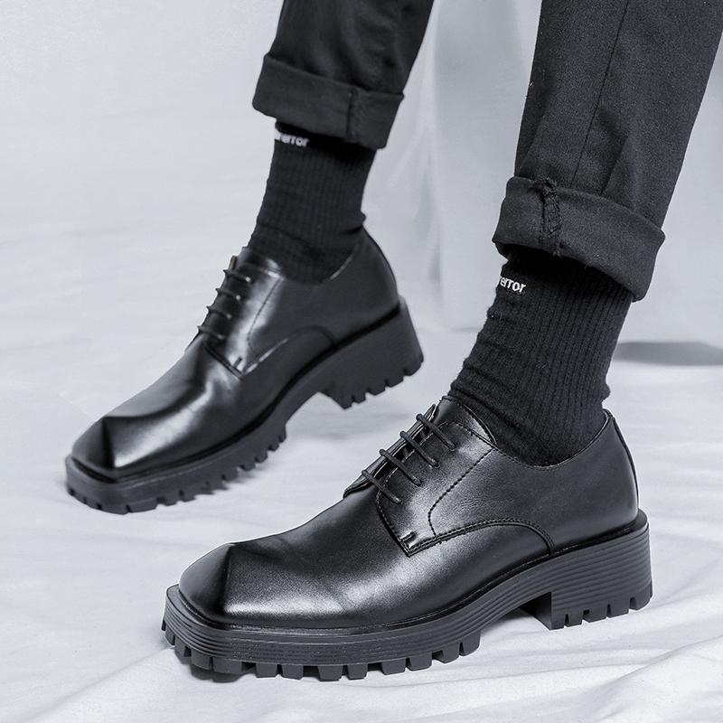 Business Leather Dress Shoe Men Cone Toe Niche Design Fashion Casual Increase Leather Shoes Male Japan Korean Streetwear Commute