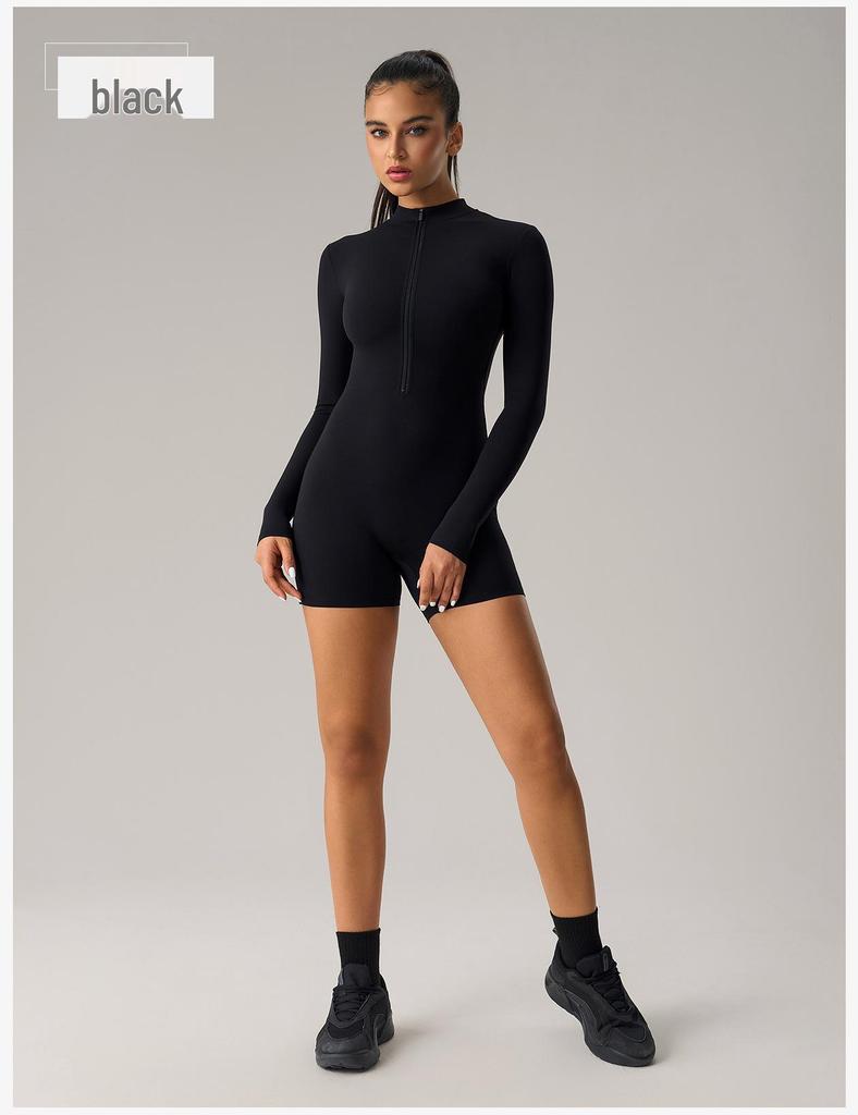 Damen Cross-Border Langarm Reißverschluss Bodysuit, Sexy Po-Hebender Fitness Jumpsuit, Sportbekleidung & Yoga Wear - DLT003