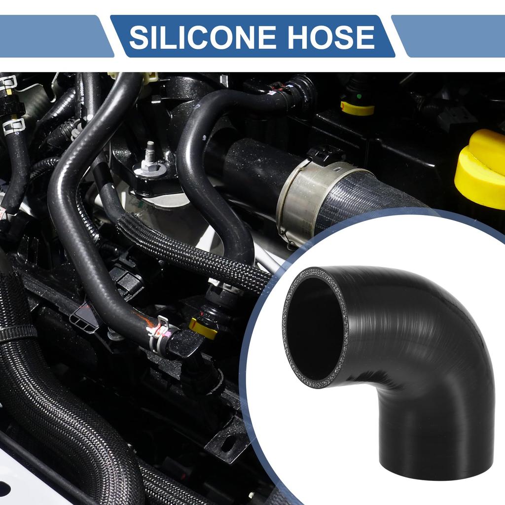 X AUTOHAUX 1pc Inner Diameter 60-65mm/2.36"-2.56" Length 90 Degree Black Car Silicone Hose Silicone