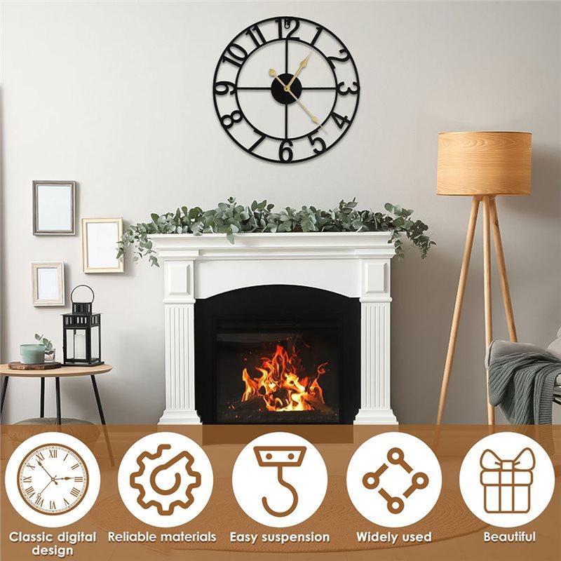 A84X-Rustic Metal For Living Room Wall Clock-Vintage 16 Inch Round Silent Non-Ticking Battery Operated Clock