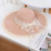 Breathable Wide Brim Straw Hat Elegant Lace Tied Sun Hat Stylish Beach Hat  Girls