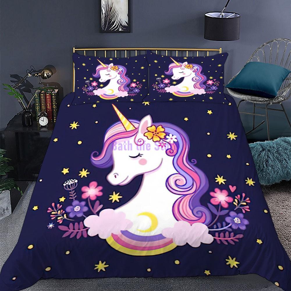 

Мультяшный Единорог Счастливый Детский Девочки Розовый Комплект Постельного Белья Мультяшный Пододеяльник Постельное Белье Животный Принт Размер Квин Кинг Постельное Белье Uk Single 135x200cm