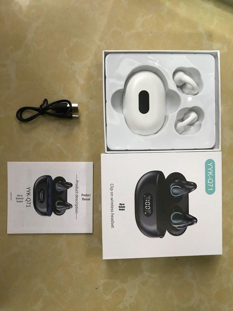 YYKQ71 AI Translation TWS Clip-on Bluetooth Earphones: High-Quality Sound, Non-In-Ear, Long Battery Life for Sports.