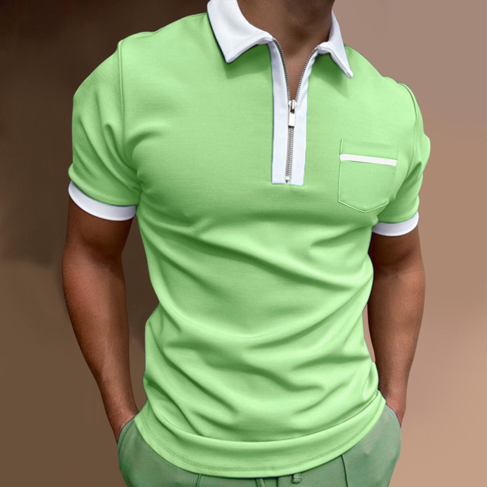 Herren Europäisch & Amerikanisch Slim Fit Umlegekragen Poloshirt mit Tasche Extra Large