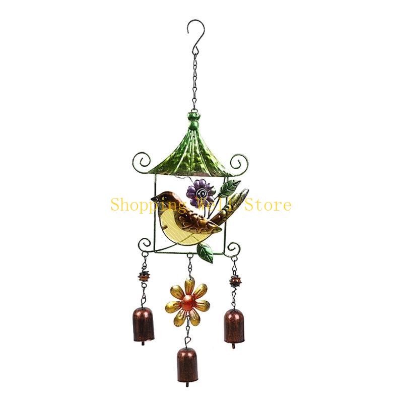 KX4B Painted Glass Bird Butterfly Iron Wind Chimes Pendant Vintage Hanging Decorations