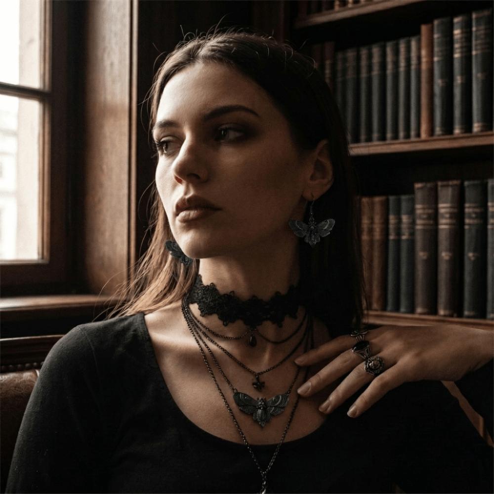 Zinc Zinc Alloy Gothic Earrings Lightweight Halloween Dangle Earrings Spooky Skull Moth Drop Earrings Party