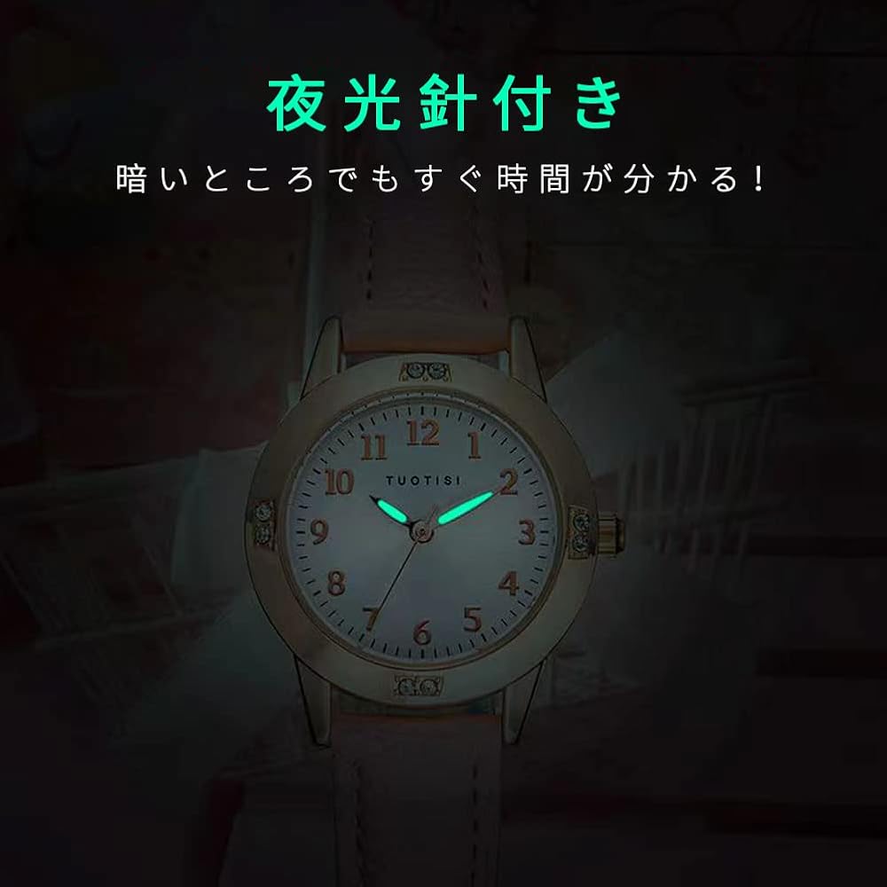 "Girls' Quartz Round Face Analog Watch with Arabic Numerals Daily Waterproof Cute Design for Women and Students Green"