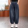 Plus Size Loose Fitting Denim Jeans Retro Distressed Style Elastic Waist Women's Cuffed Harem Pants