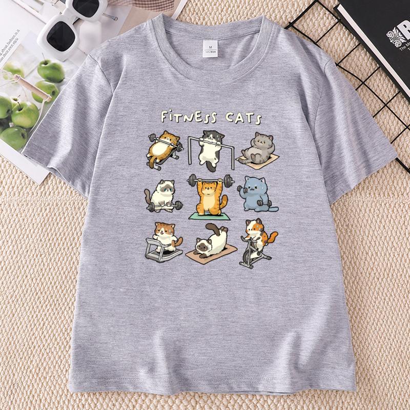 Funny Cat TShirt Sarcastic Fitness Cats Gym Workout T Shirt Husband Gift for Him Cotton Short Sleeve Round Neck Tshirts Clothes