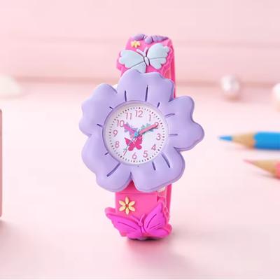 Novo Relógio Infantil de Desenho Animado Flor Borboleta Padrão 3D PVC Adesivo Macio Amigável à Pele Relógio de Aprendizagem Infantil