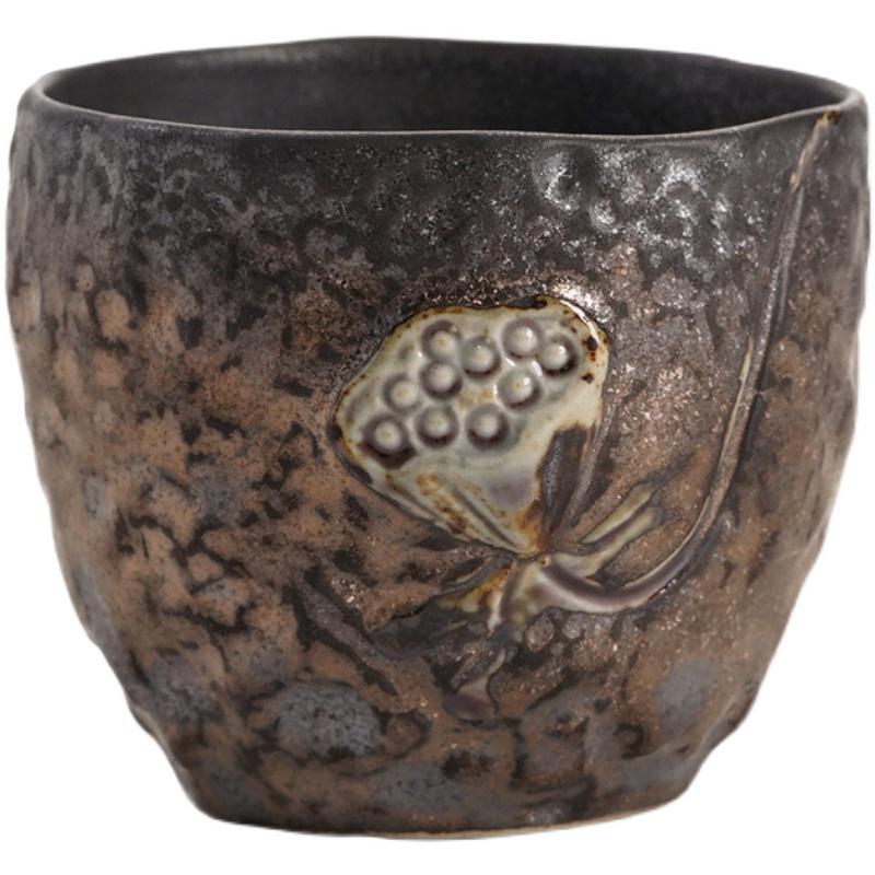 Gilt Rough Pottery Embossed Master Cup Handmade Tea Cup Vintage Iron Glaze Small Tea Cup Kung Fu Tea Set