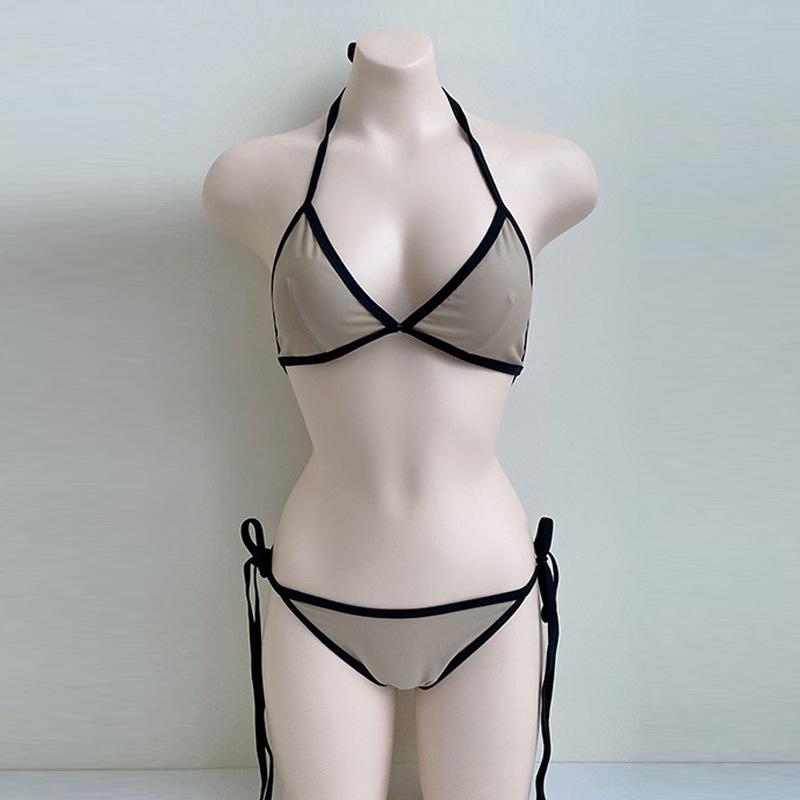 Stylish and simple new women's split solid color bikini small breasts gather sexy and thin beach vacation swimsuit