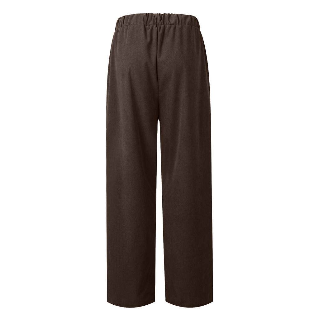 Women's Casual Colour Elastic Waist Straight Casual Pants With Pockets