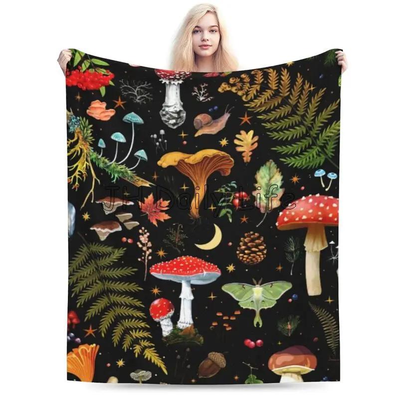Mushroom Butterfly Flower Throw Blanket for Bed Living Room Sofa Couch Soft Warm Lightweight Cozy Plush Blankets Mushroom Decor