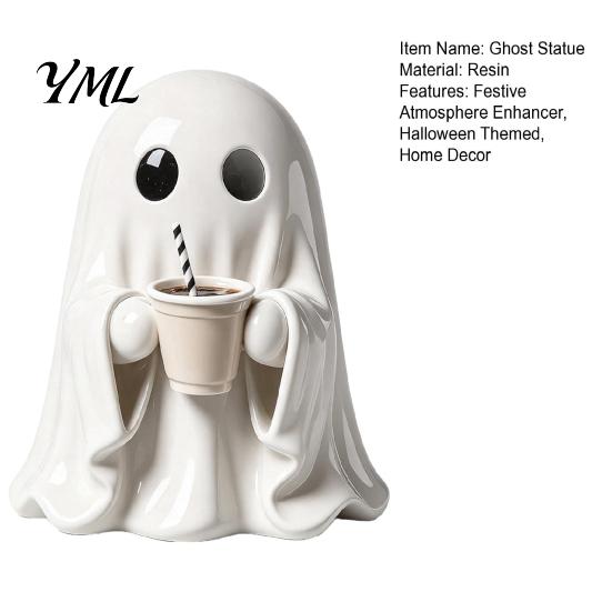 Halloween Ghost Figurine Figurine, Resin Spooky Cute Statue, Funny Creepy Fun Desk Accessories Tabletop Ornament for Home Shelf Party Haunted