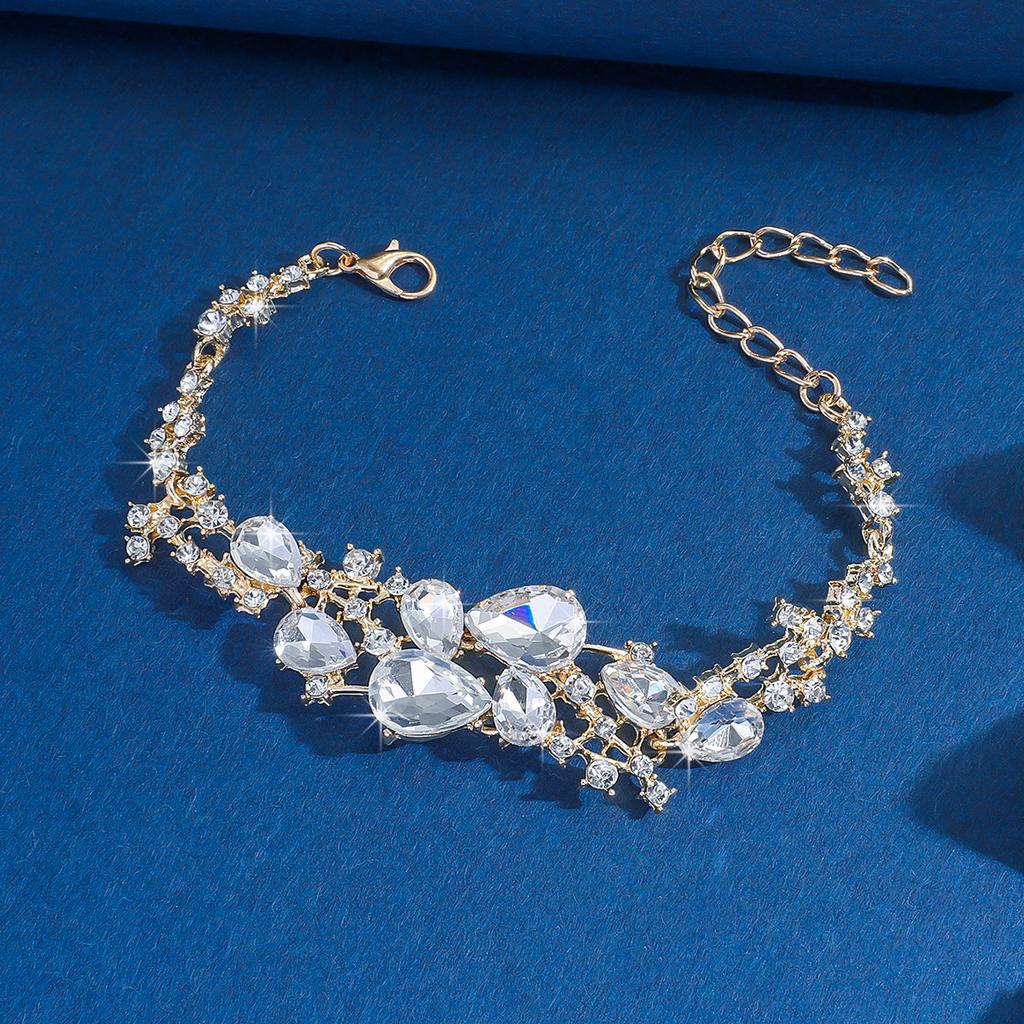 European and American Bridal Alloy Jewelry Wedding Accessories Water Diamond Bracelet Simple and Elegant Personalized Accessori