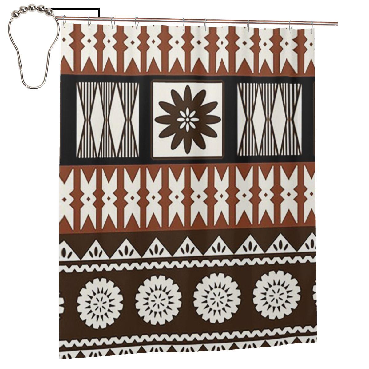 

Fijian Masi - Tapa Shower Curtain Bathroom Polyester Waterproof Bath Curtains With Hooks W60H190(CM)-1 Pcs