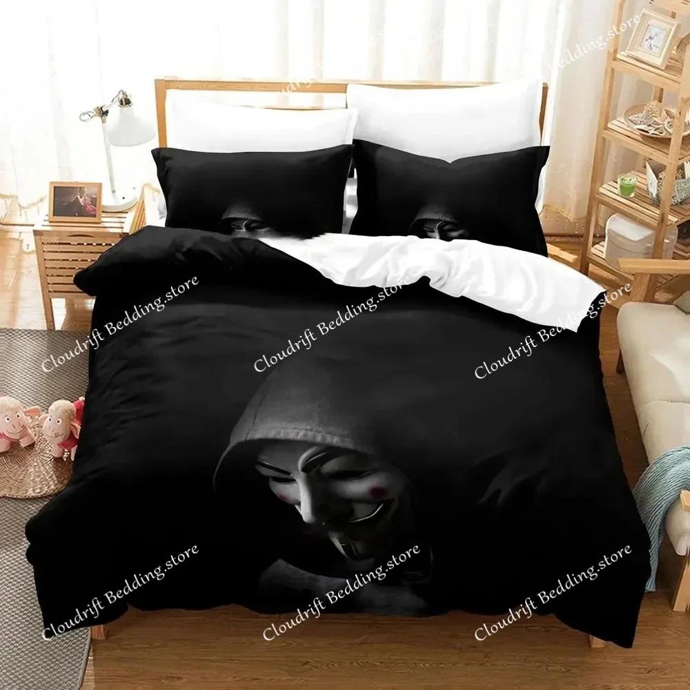 Personality Technology Anonymous Bedding Set Duvet Cover Bed Set Quilt Cover Pillowcase Comforter King Queen Size Boys Adult026