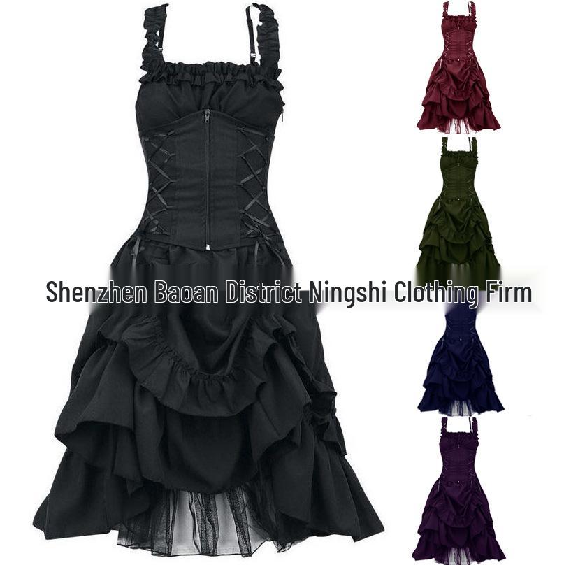 Euro-American Gothic Lolita Ball Gown: Slim, Irregular Lace-up Corset Dress