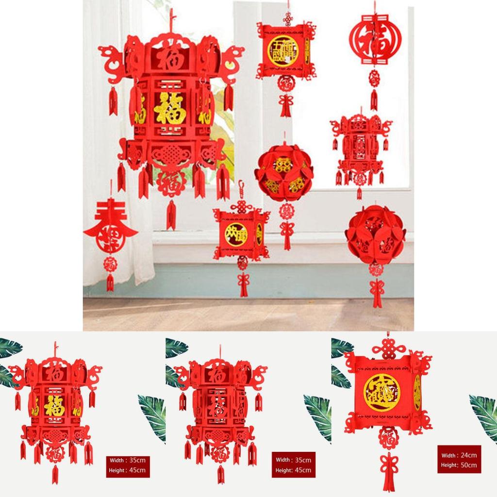 Traditional Non-woven Lantern For Chinese New Year Oval Shaped With Spring Character