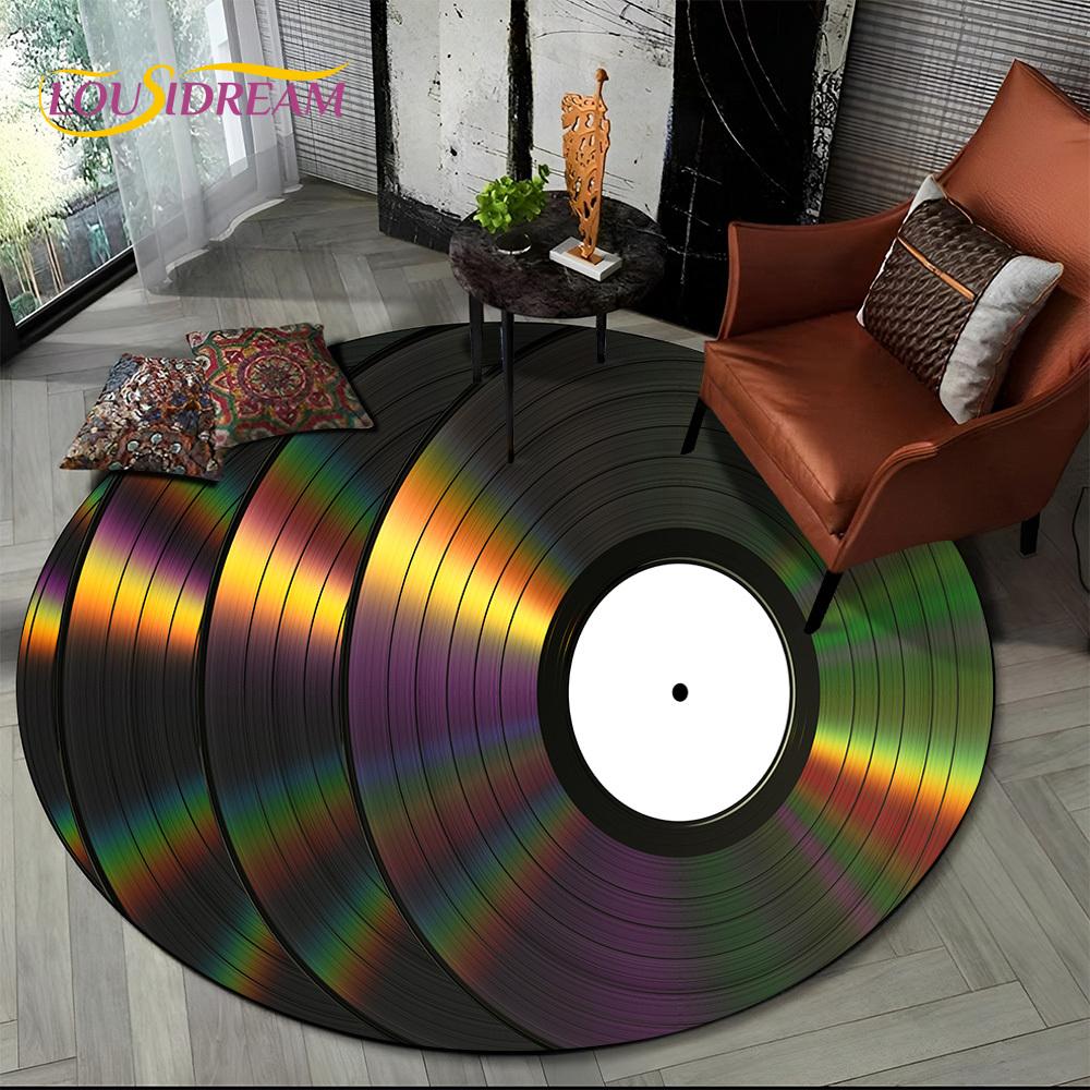 3D Vinyl Record Music DJ Screen Tape HD Round Area Rug,Carpet Rug for Living Room Bedroom Sofa Playroom Decor,Non-slip Floor Mat