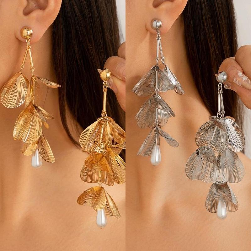 1Pair Romantic Petal Flower Long Hanging Earrings For Women Trendy Elegant Tassel Piercing Drop Earrings Party Jewelry Gift