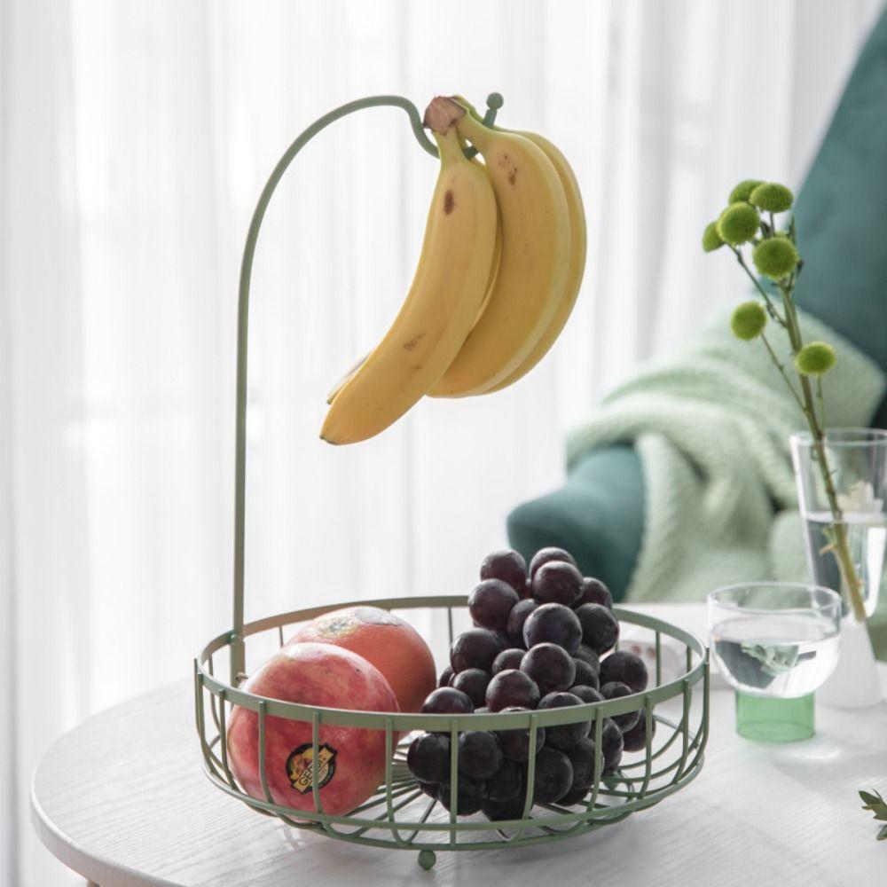 Drain Water Fruit Basket with Banana Hook Kitchen Gadgets Fruit Iron Rack Hanging Basket Universal Food Storage Rack Organizer