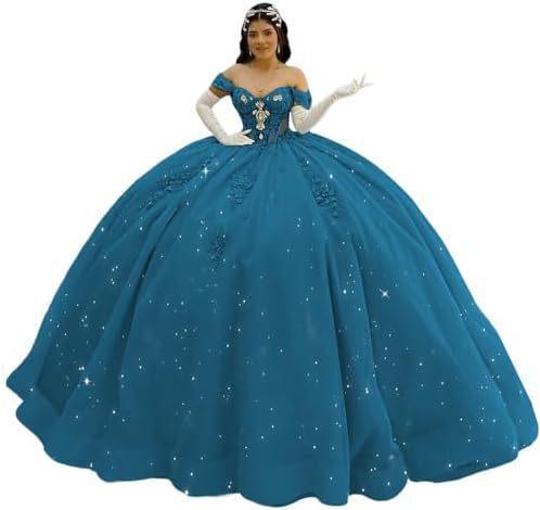 One Shoulder Wedding Dress Large Skirt Trailing Blue Sequin Evening Dress Bar Mitzvah Princess Dress