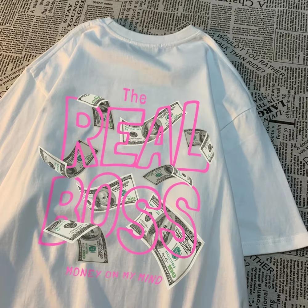 The Real  Money On My Mind Clothes Men Women Crewneck Casual Shirts Summer T-Shirt Personality Loose T-Shirt Couple Cotton