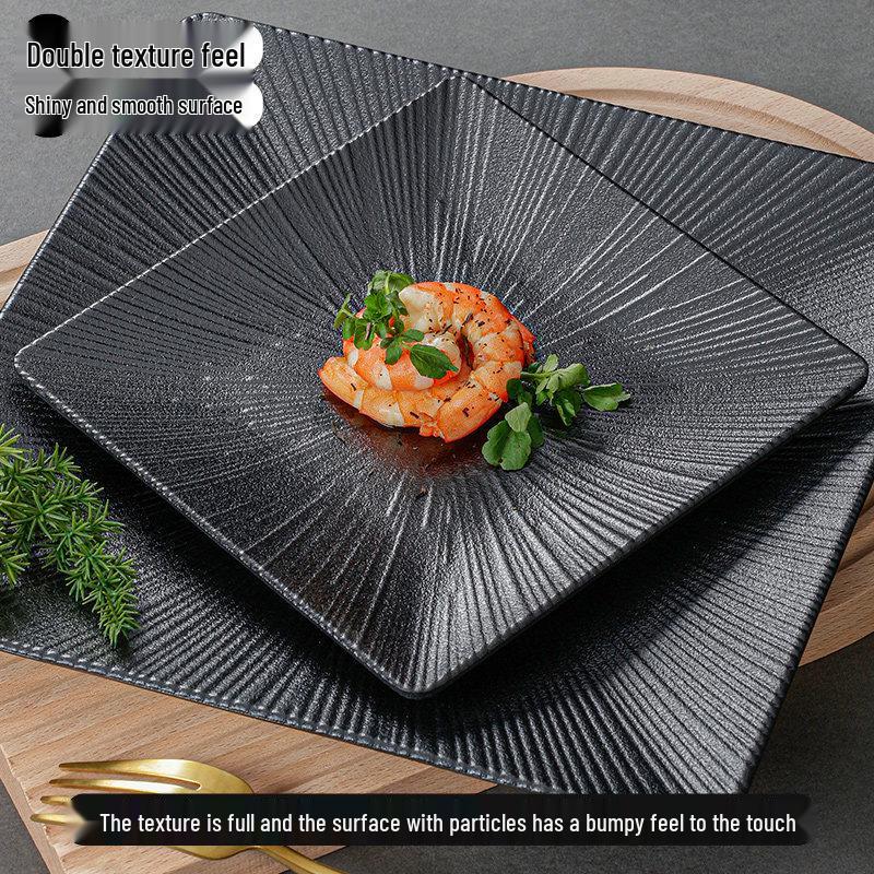 Black Mei Xiangyuan Square Melamine Plate Elegant Japanese Western Steak Dish