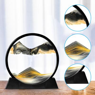 3D Hourglass Round Glass Deep Sea Sandscape In Motion Display Flowing Sand Frame Moving Sand 7/12inch for Home Decor