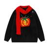 Unisex Vintage American Style Knit Sweater With Tomato Jacquard Embroidery Loose Fit Long Sleeve Pullover