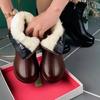 2025 Women Snow Boots Fur Ladies Shoes Zipper Winter Boots Women Solid Color Warm Mom Cotton Ankjle Boots Flat with Shoes Botas