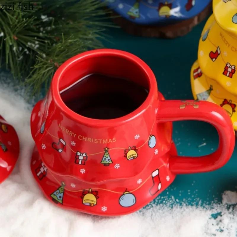 Kerstboom Keramische Mok met Deksel Grote Capaciteit Koppels Waterbeker Koffiekopjes High Tea Bekers Melkbekers Kerstcadeaus