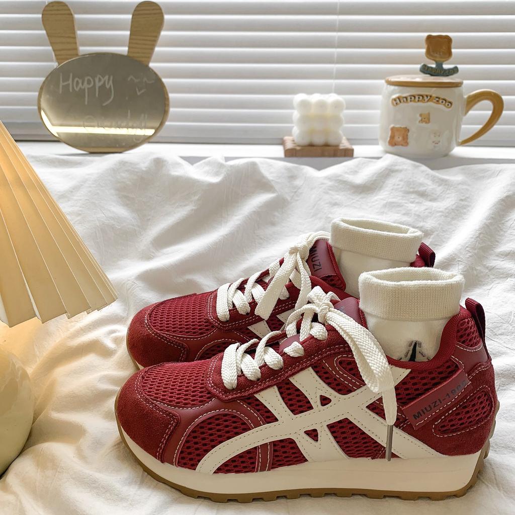 [Uncle Shoe] New children's autumn Forrest Gump shoes mesh thick sole inner height increase stripe sports color matching German training shoes 20