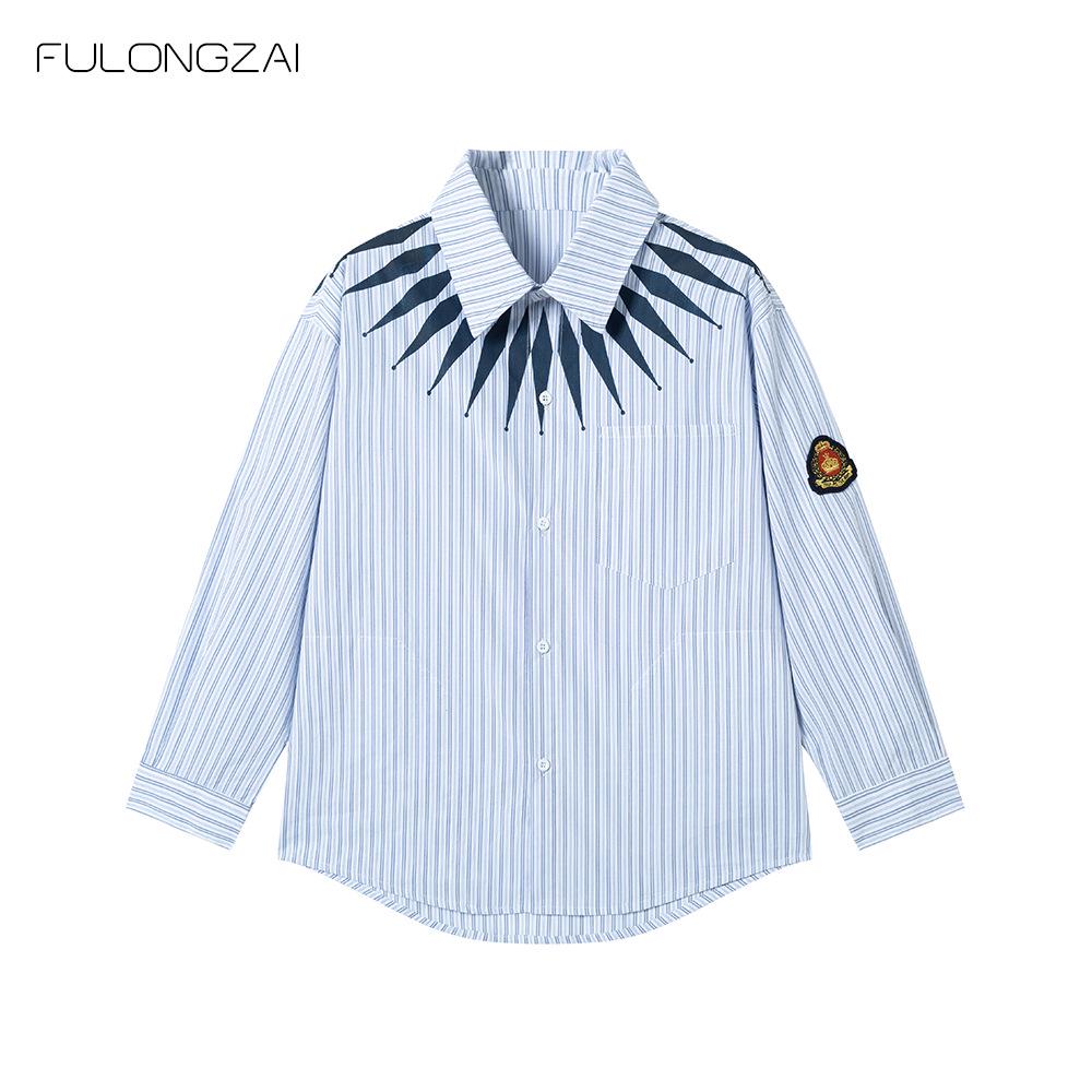FULONGZAI 2025 Spring Parent-Child Vertical Stripe Shirt for Boys and Girls