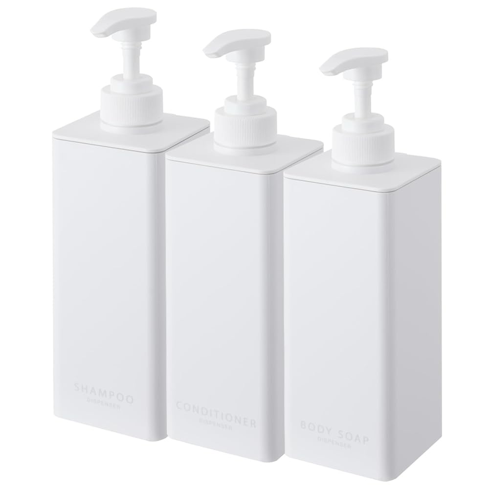 Yamazaki Tower Detergent Dispenser (Shampoo, Conditioner, Body Soap) - Set of 3 Refillable Bottles