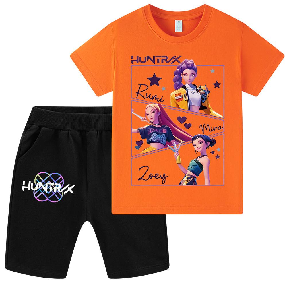WA1241 Kids Boys Girls Kpop Rumi Zoey Mira Print Short Sleeves T-shirt Shorts Pants Sets