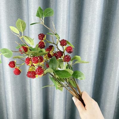 Green Leaves Artificial Raspberry Branch Faux Red Raspberry Luxury Mulberry Fruit Plants Elegant Realistic Fake Plants