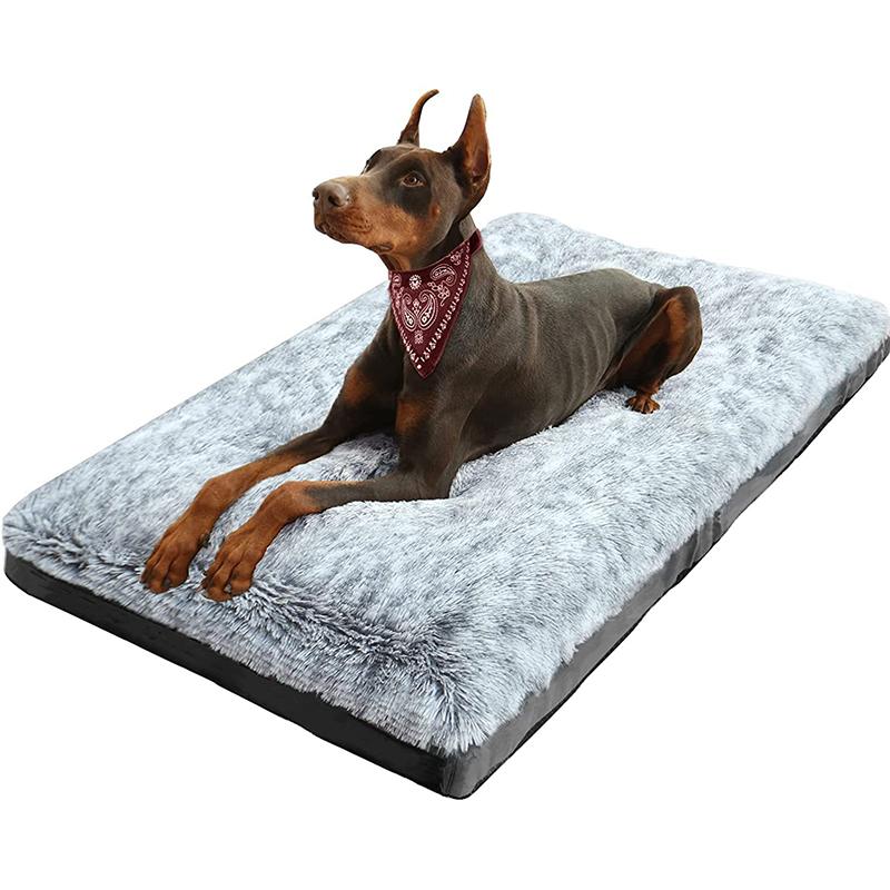 Luxurious Solid Faux Fur Washable Dog Bed & Crate Mat Comfy Fluffy Anti-Slip for Large Dogs